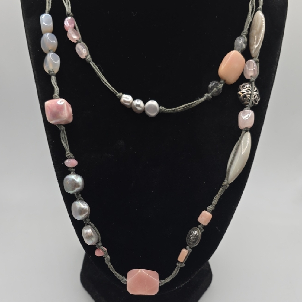 Silpada Pink Soapstone Agate Pearl Quartz and Sterling Silver Beaded Necklace